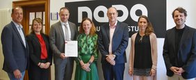 Vertreterinnen und Vertreter der NADA, des BISp und des Instituts für Sportrecht an der Deutschen Sporthochschule Köln bei der Vorstellung des Abschlussberichtes eines gemeinsamen Forschungsprojekts.