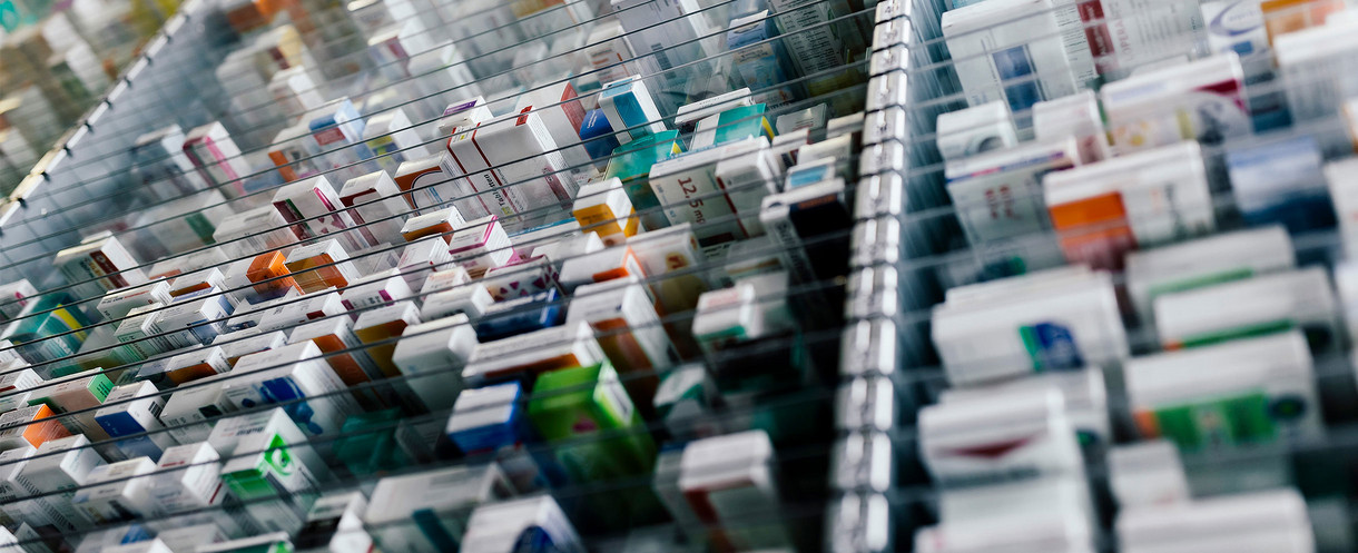 Cabinet with medicine packaging